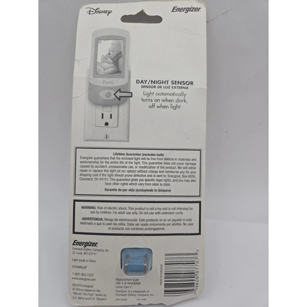 Vintage Disney Winnie The Pooh Night Light Energizer Brand New Old Stock